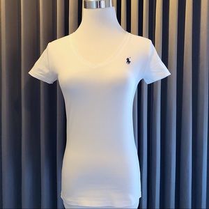 White w/ blue logo Polo Ralph Lauren Sport V-Neck